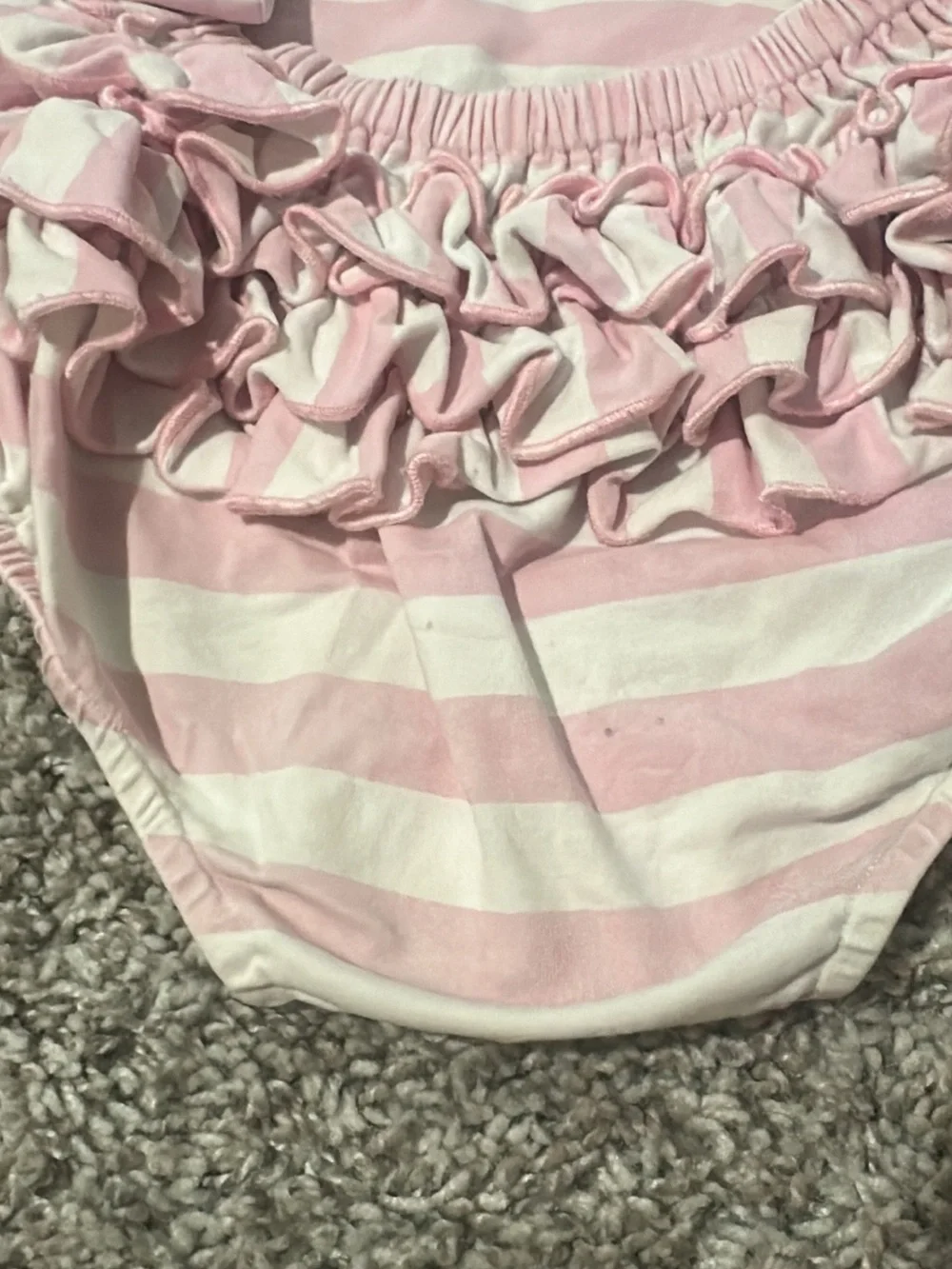 SweetHoney Pink and White Striped Ruffle One-Piece Bubble Romper